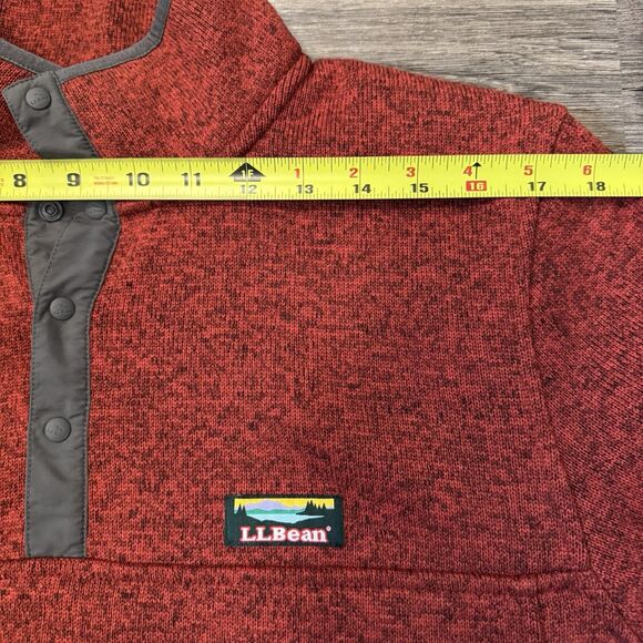 L.L. Bean Sweater Mens Medium Red Slightly Fitted 1/4 Snap Mock Fleece Pullover - Picture 5 of 10